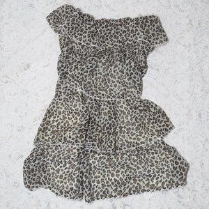 Vtg Angee Full Ruffle Strapless Leopard Dress Edgy